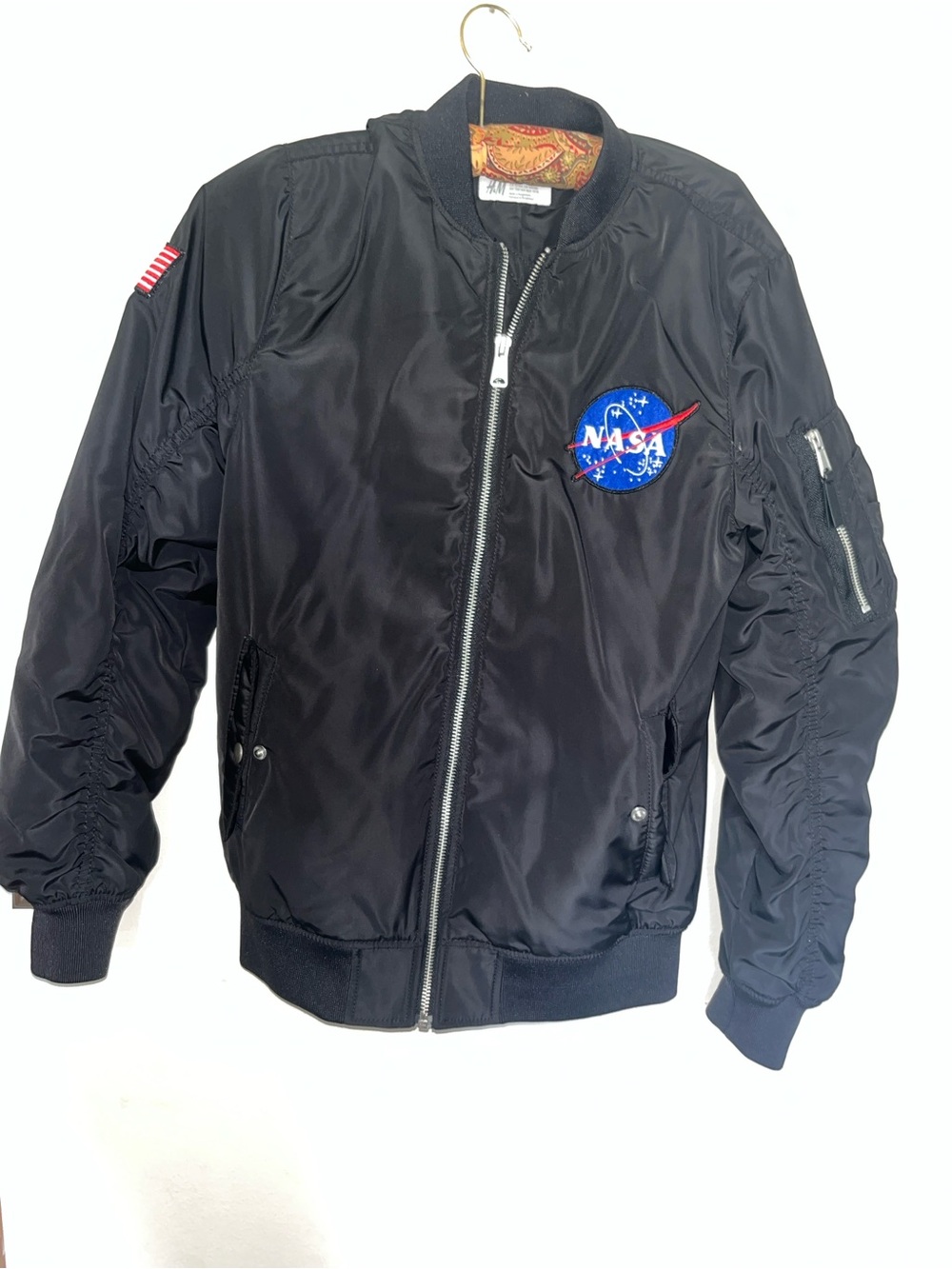 H&M Black NASA Patch Bomber Jacket